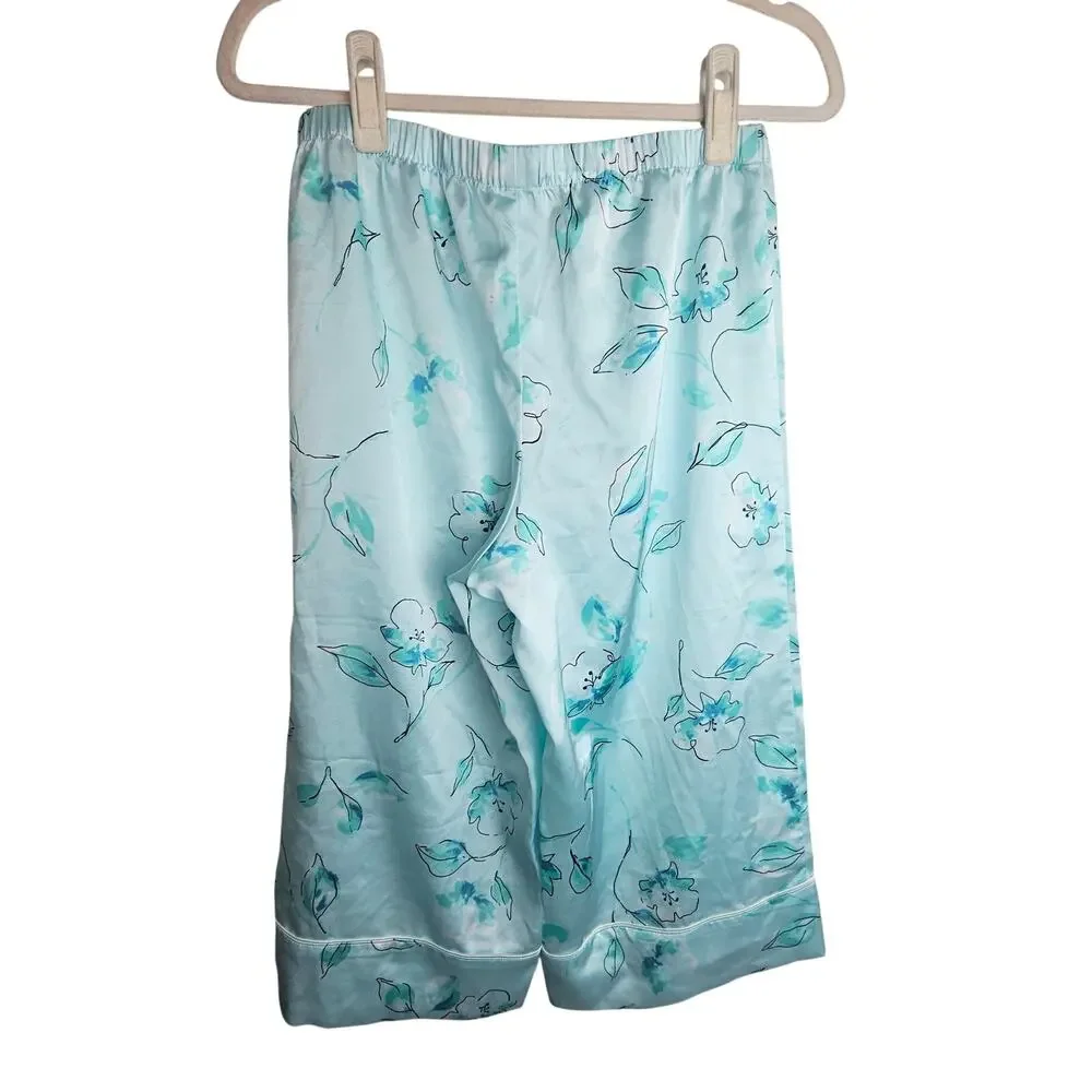 Kate Spade Womens Floral 2pc Pajama Set Size S Sleepwear Loungewear Satin Blue